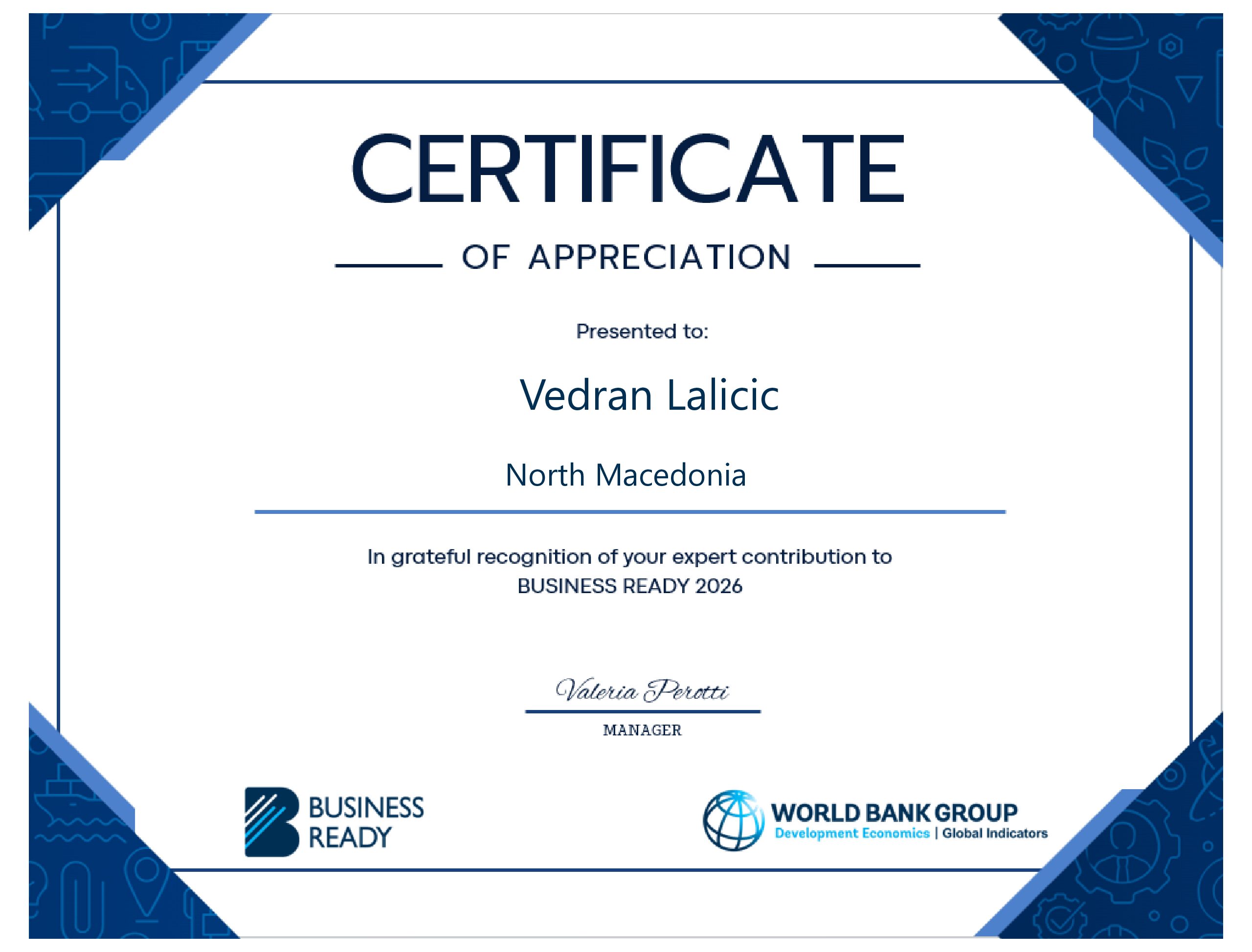 Vedran Lalicic Recognised by World Bank Group for Contribution to Business Ready 2026 │ LP LAW